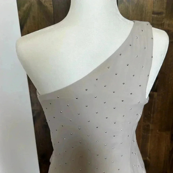 Express Chiffon One Shoulder Sleeveless Mini Dress Rhinestone Short Womens 6 - Picture 12 of 12